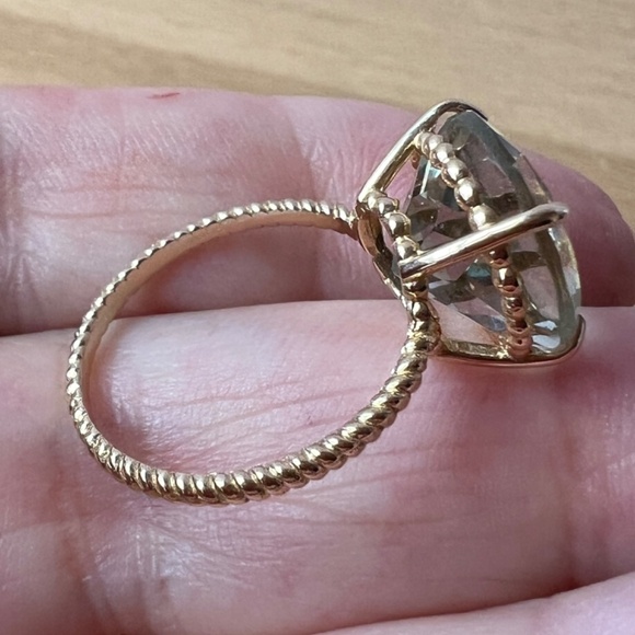 14K GOLD LARGE ROUND PRASIOLITE GREEN AMETHYST RING TWISTED BAND ENGAGEMENT - Picture 11 of 16